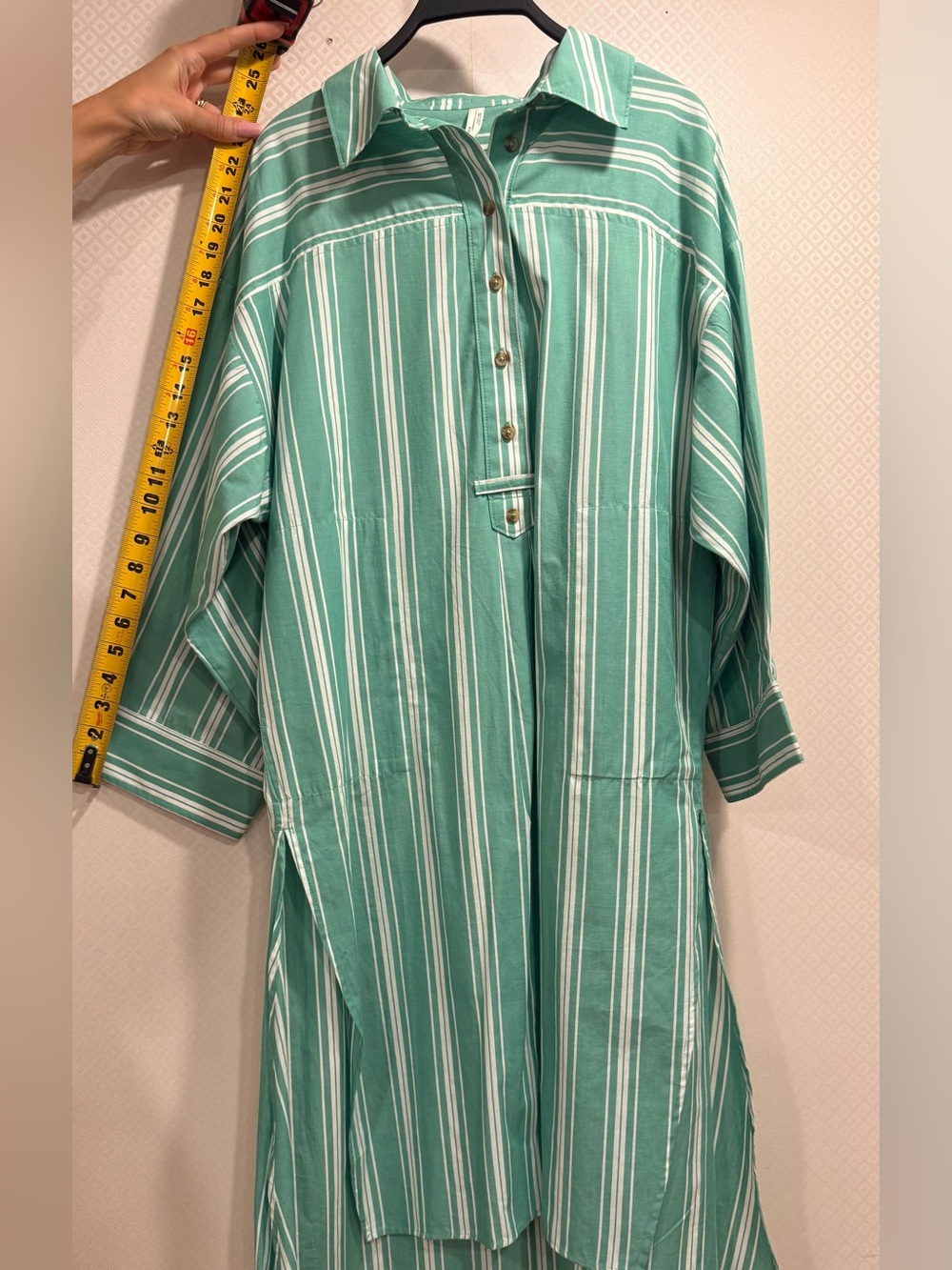 NWT Anthropologie Mint Green and White Striped Midi Shirt Dress Cotton - Picture 10 of 14